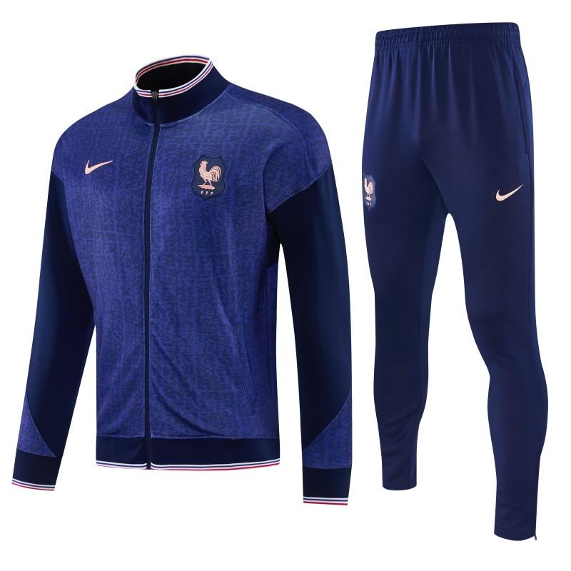 26/27 France Navy Blue Full Zipper Jacket Tracksuit + Long Pants