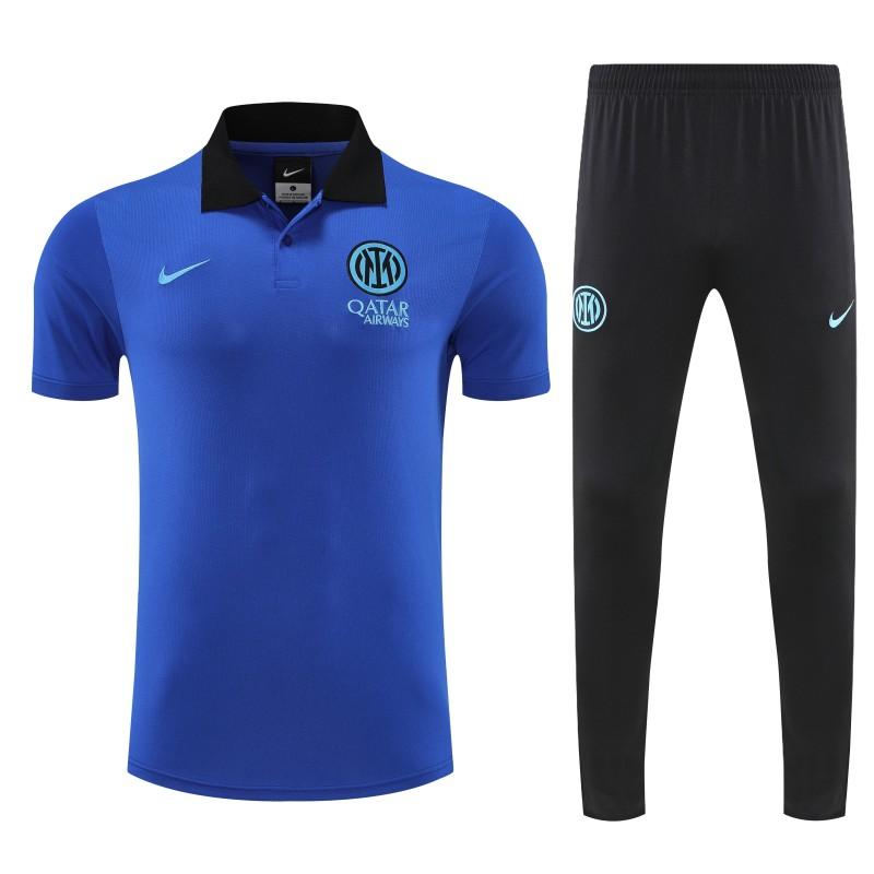 26/27  Inter Milan Blue Polo Training Shirt + Black Long Pants Tracksuit