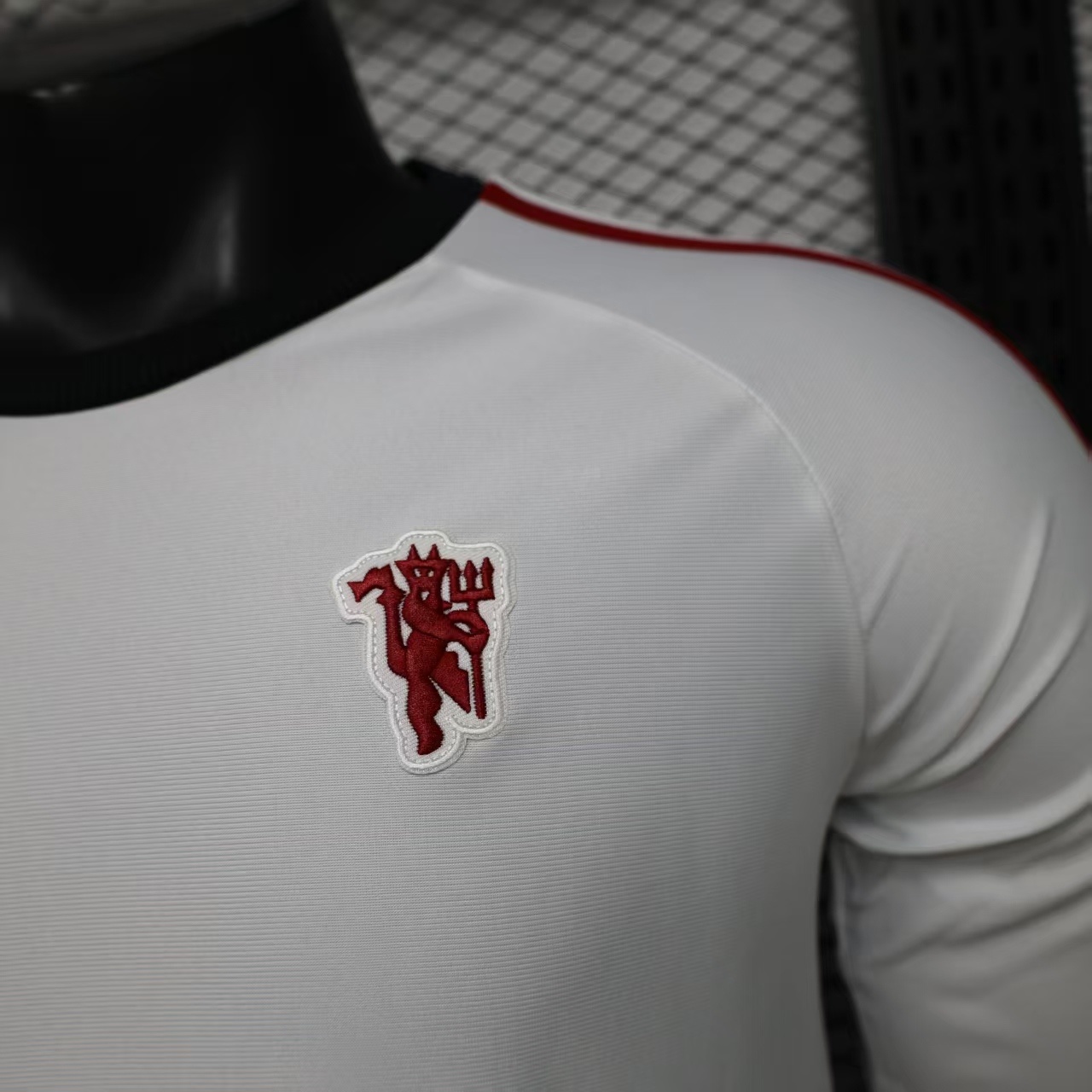 Player Version 2026 Manchester United Away White with  Red Shoulder Stripe Long Sleeve Jersey