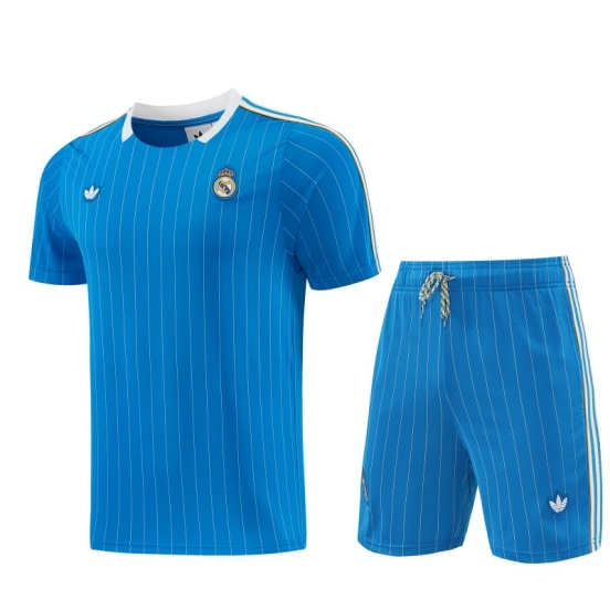 26/27 Real Madrid  Blue Pinstripe  Short Sleeve+Soccer Shorts