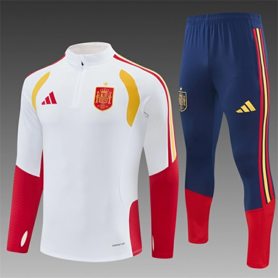 26/27 Spain Away White Half Zipper Jacket Tracksuit + Long Pants