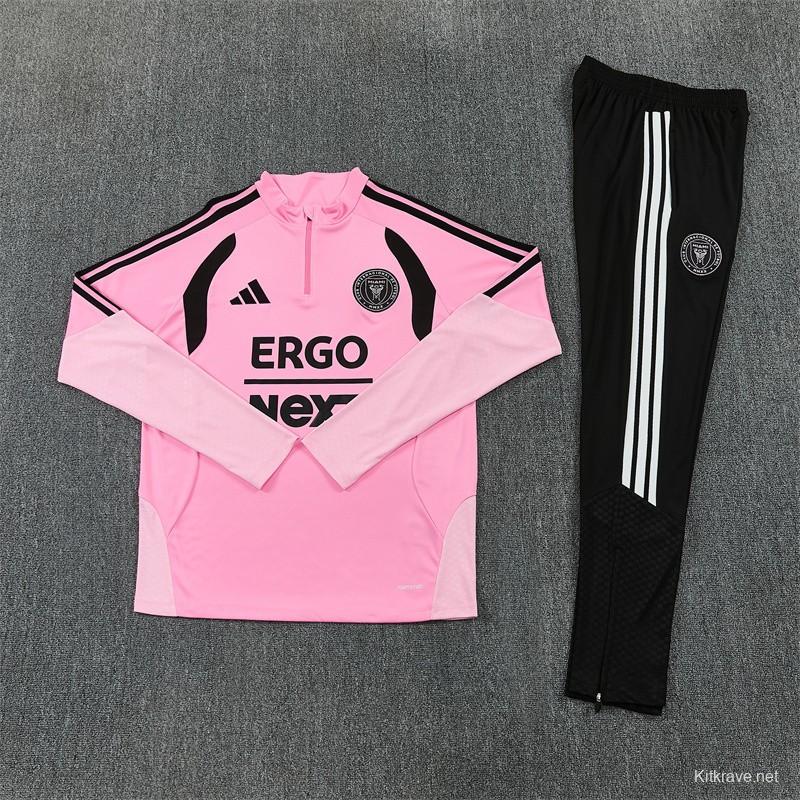 2026 Inter Miami CF Pink  Half Zipper Jacket Tracksuit + Black Long Pants