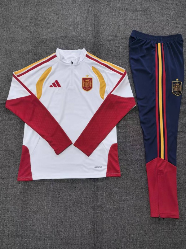 26/27 Kids Spain Away White Half Zipper Jacket Tracksuit + Long Pants