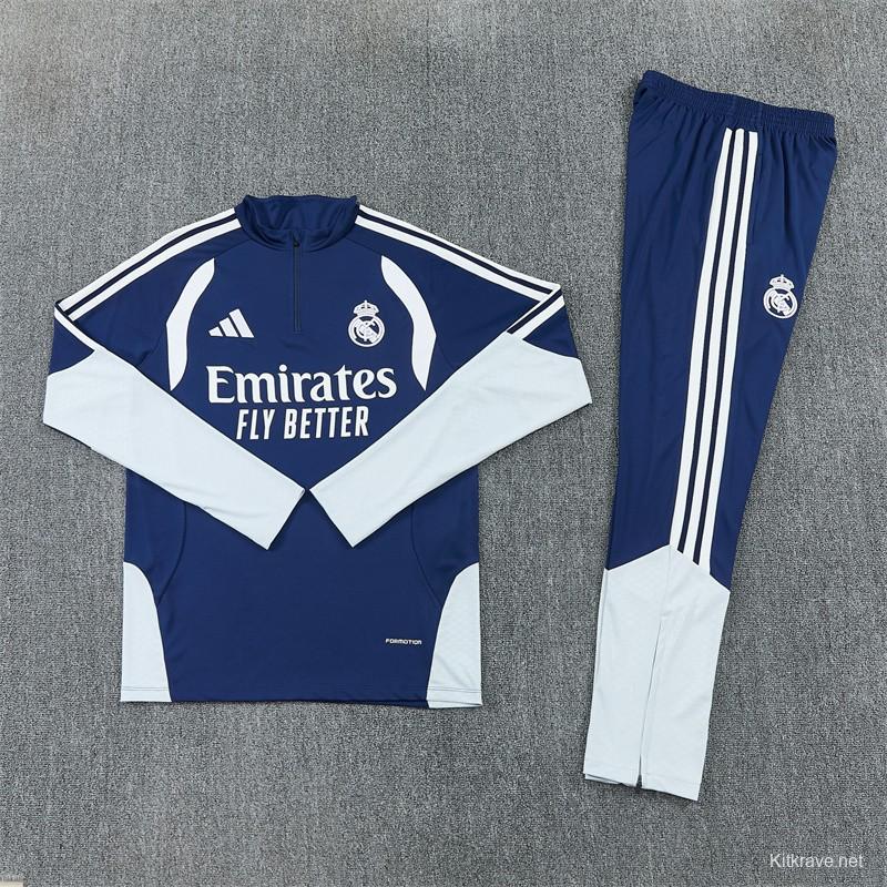 26/27 Real Madrid Away Navy Blue Half Zipper Jacket Tracksuit + Long Pants