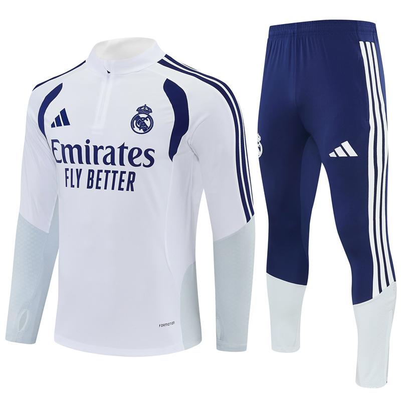 26/27 Kids Real Madrid Home White Half Zipper Jacket Tracksuit + Long Pants