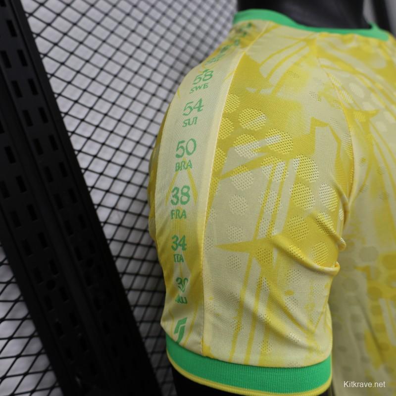 Player Version 2026 Brazil  Yellow with Abstract Feather Pattern Home Jersey