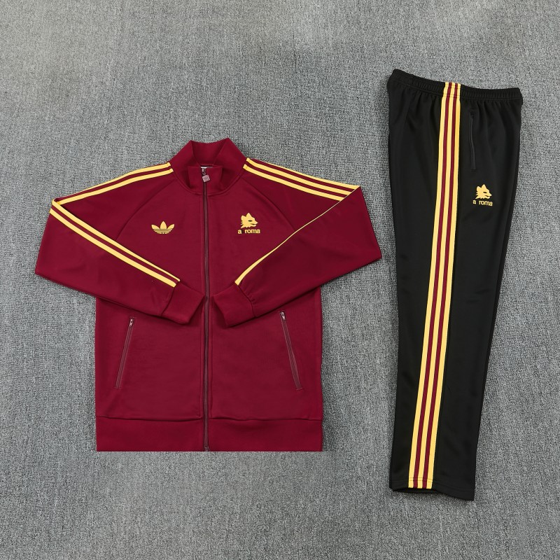 2026/27 AS Roma Burgundy & Gold Full Zipper Jacket Tracksuit +Black  Long Pants