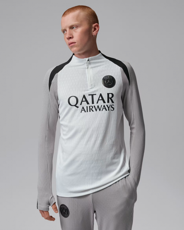 2026/27 Paris Saint-Germain White  Half Zipper Jacket Tracksuit + Light Grey Long Pants