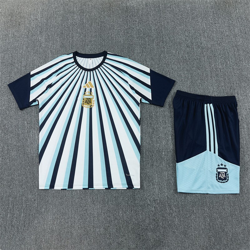 2026 Argentina White & Light Blue Radial Stripe Short Sleeve+Soccer Shorts