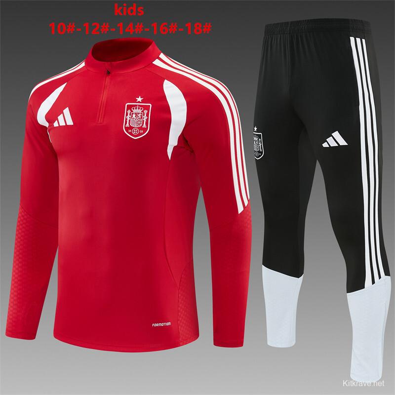 2026 Kids Spain Red Half Zipper Jacket Tracksuit + Long Pants