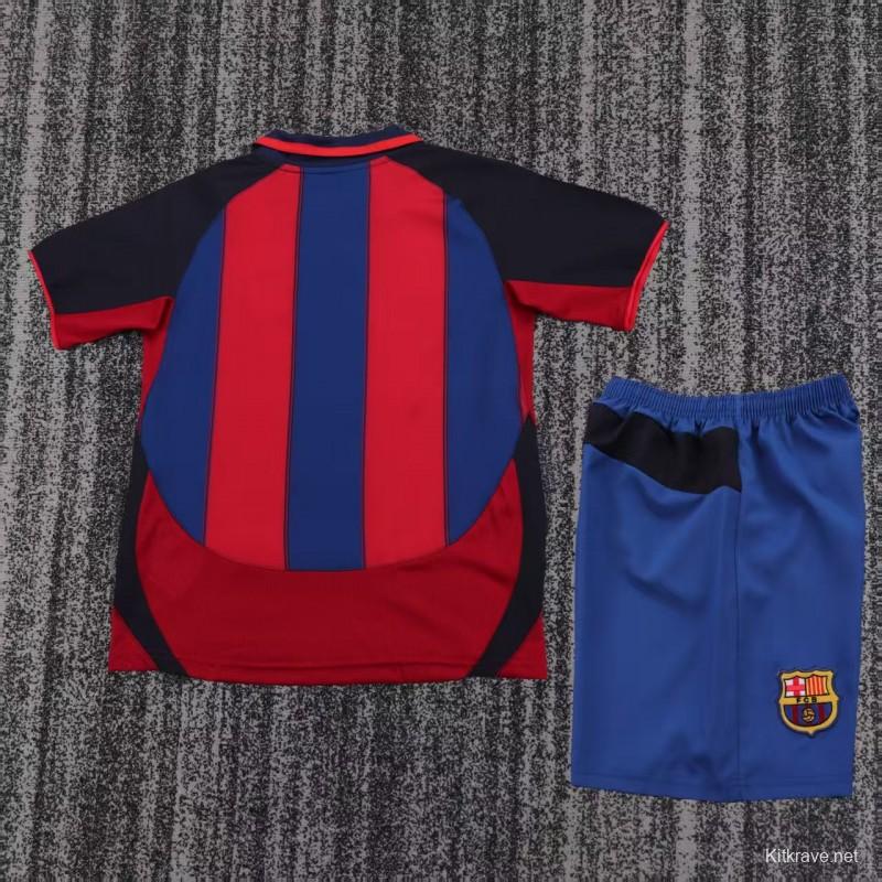 Retro Kids 03/04 Barcelona Red Blue Home Jersey