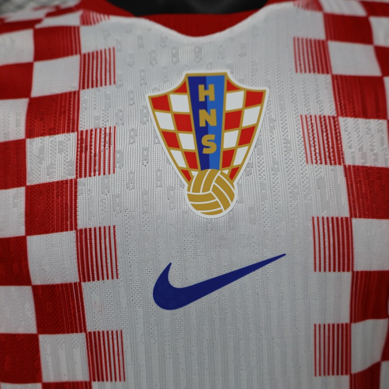 Player Version 2026 Croatia Home White & Red with Gradient Checkerboard Pattern Jersey
