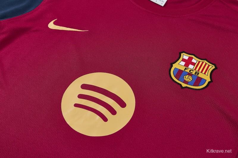 26/27 FC Barcelona Burgundy Red  Short Sleeve + Navy Blue Soccer Shorts