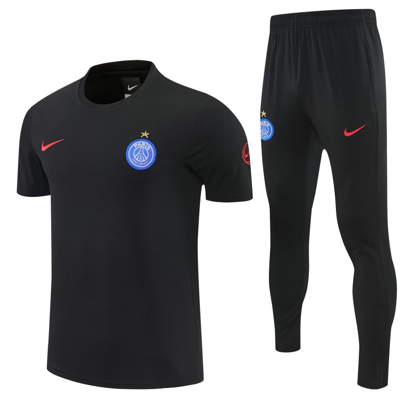 26/27 Paris Saint-Germain Black  Short Sleeve Tracksuit + Long Pants