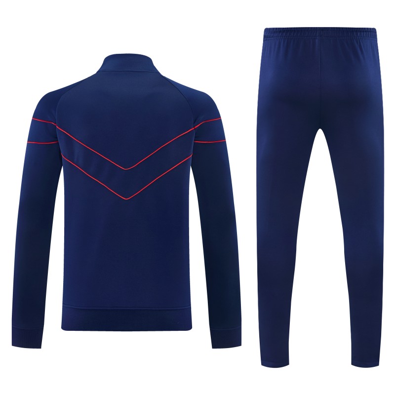 26/27 Paris Saint-Germain Navy Blue with Red Chevron Stripe Full Zipper Jacket Tracksuit + Long Pants (Home)