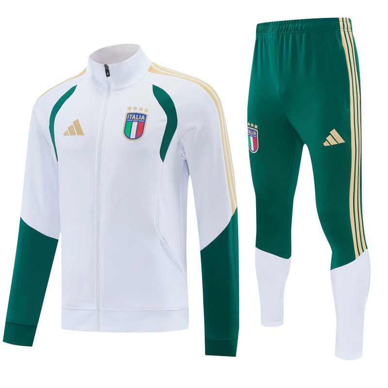 26/27 Italy White & Green Full Zipper Jacket Tracksuit + Long Pants