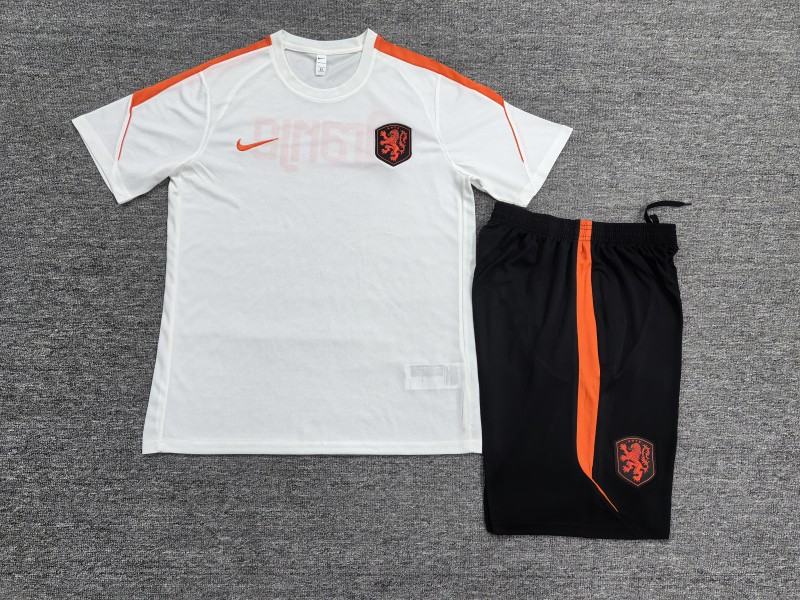 26/27 Kids Netherlands Home White Short Sleeve + Soccer Shorts