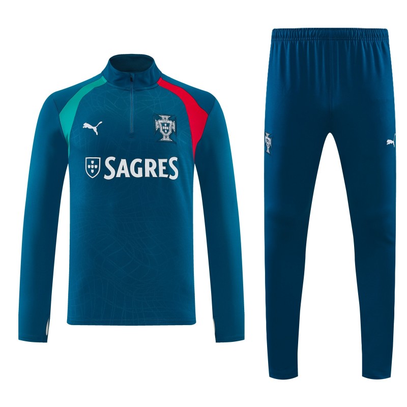 26/27 Portugal Teal Half Zipper Jacket Tracksuit + Long Pants