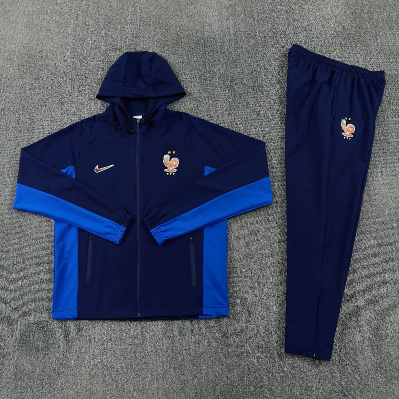 26/27 France Navy Blue Full Zipper Hooded Jacket Tracksuit + Long Pants