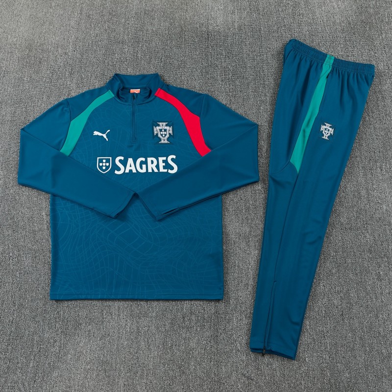 26/27 Portugal Teal Half Zipper Jacket Tracksuit + Long Pants