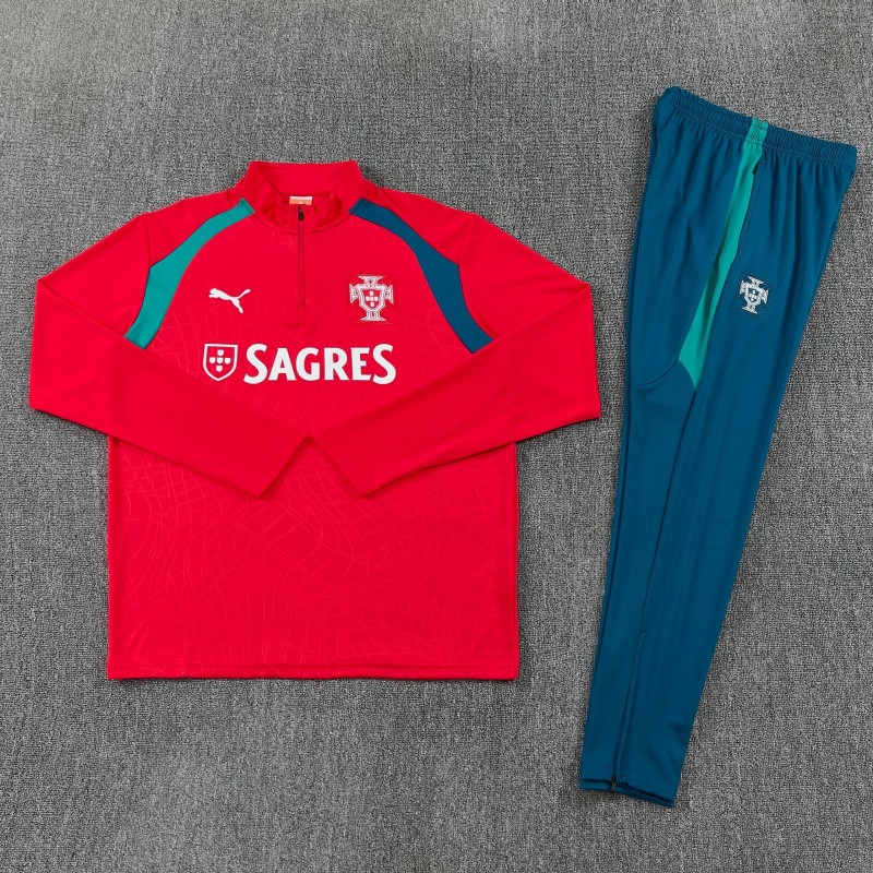 26/27 Portugal Red&Teal Half Zipper Jacket Tracksuit + Long Pants