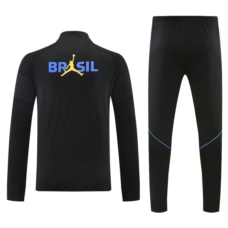 26/27 Brazil Black Half Zipper Jacket Tracksuit + Long Pants