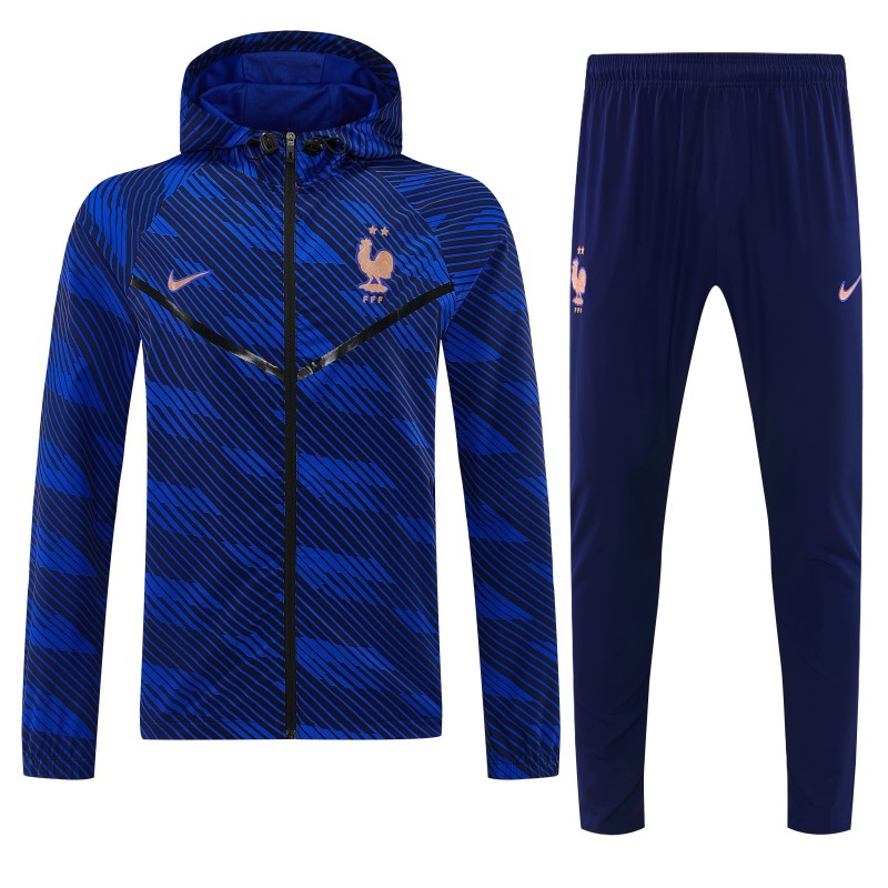 2026 France Navy Blue Full Zipper Hooded Jacket Tracksuit + Long Pants