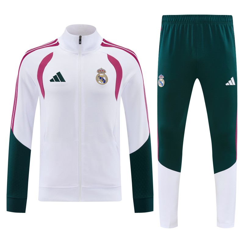 26/27 Real Madrid White & Dark Green Full Zipper Jacket Tracksuit + Long Pants