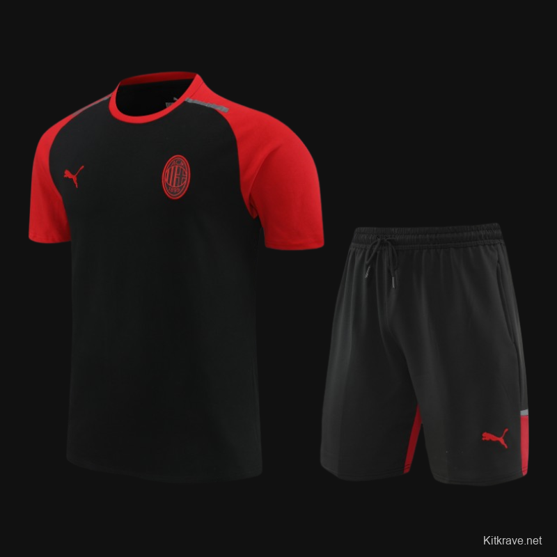 23/24 AC Milan Black/Red Cotton Short Sleeve Jersey+Shorts