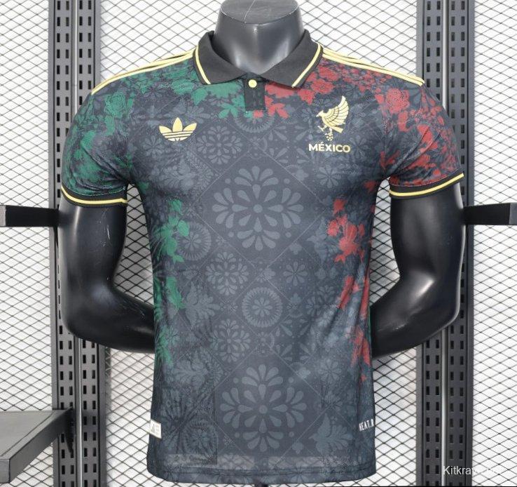 Player Version 2025 Mexico Black with Floral Pattern Design Jersey
