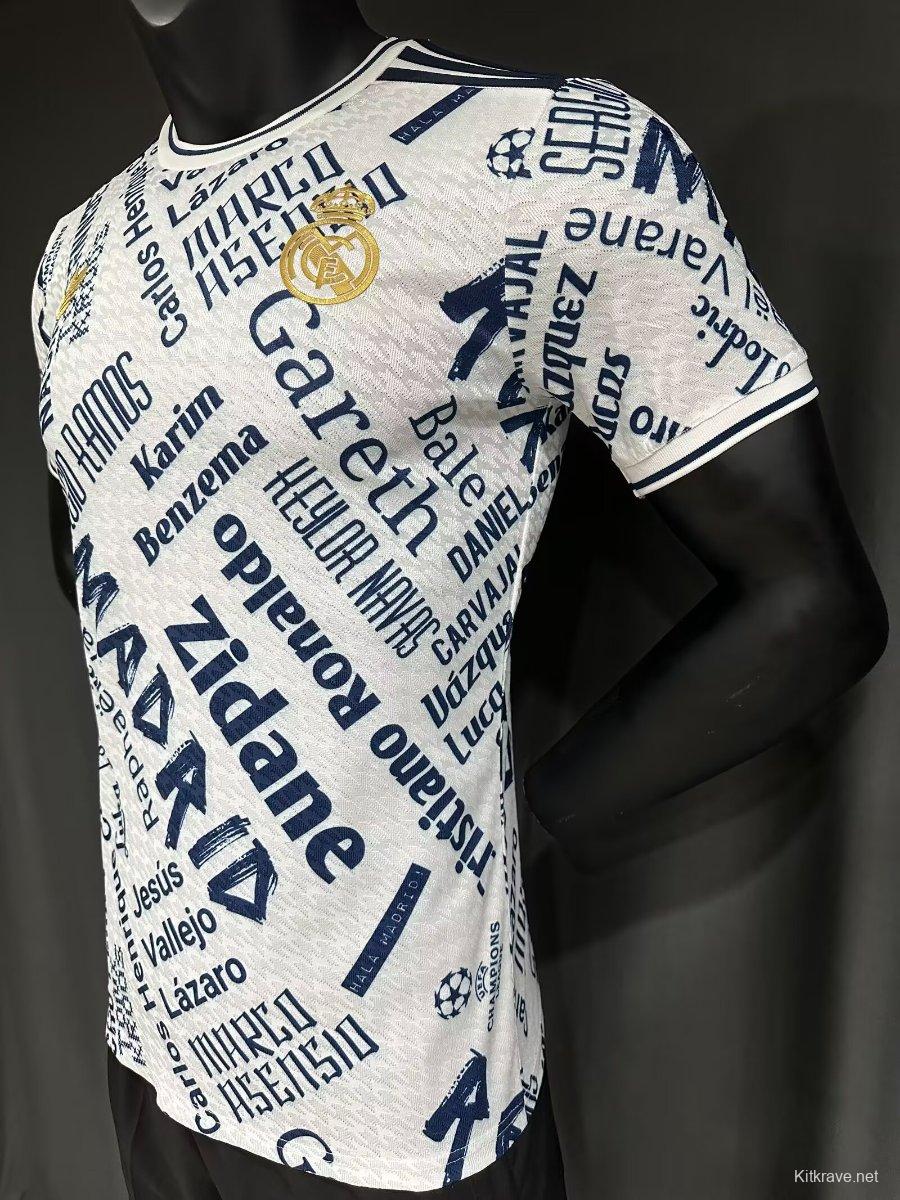 Player Version 25/26 Real Madrid White with Legendary Players Names Pattern Jersey