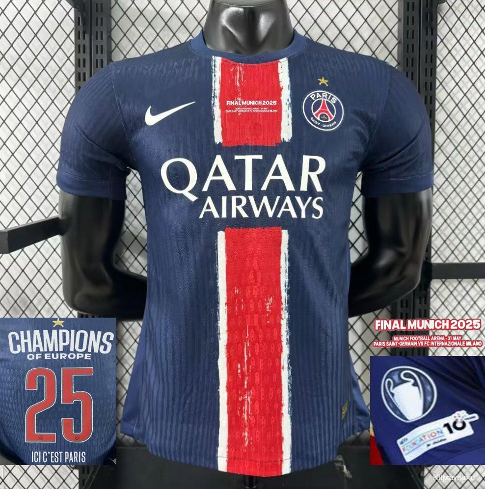 Play Version 1 Star 24/25 PSG Home Jersey With Final Match Champion Jersey