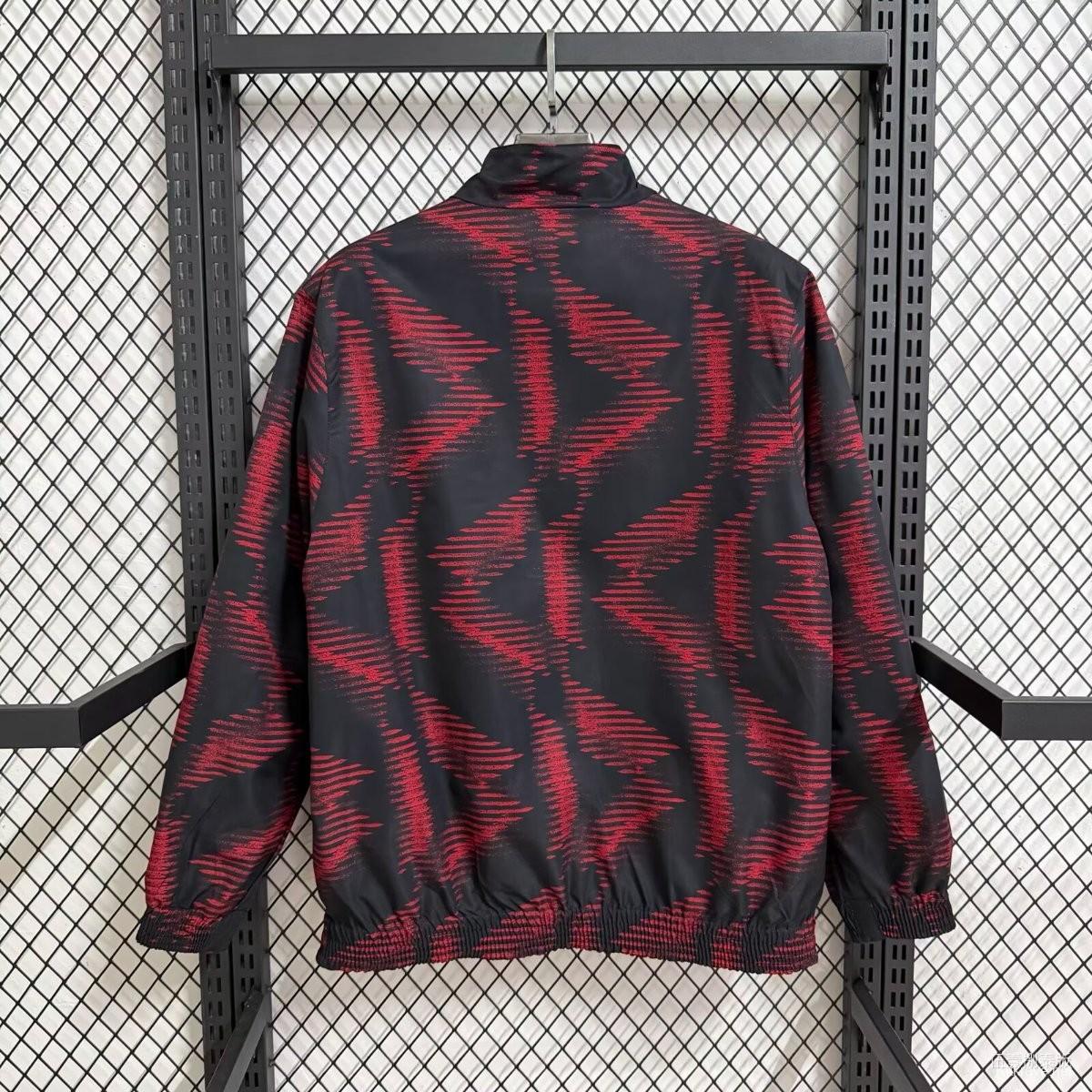 2025 Germany Black with Red Geometric Pattern Full Zipper Windbreaker