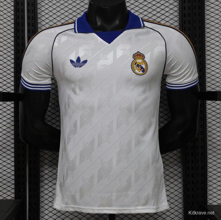 Player Version 26/27 Real Madrid Home White with Blue Collar & Jacquard Pattern Jersey