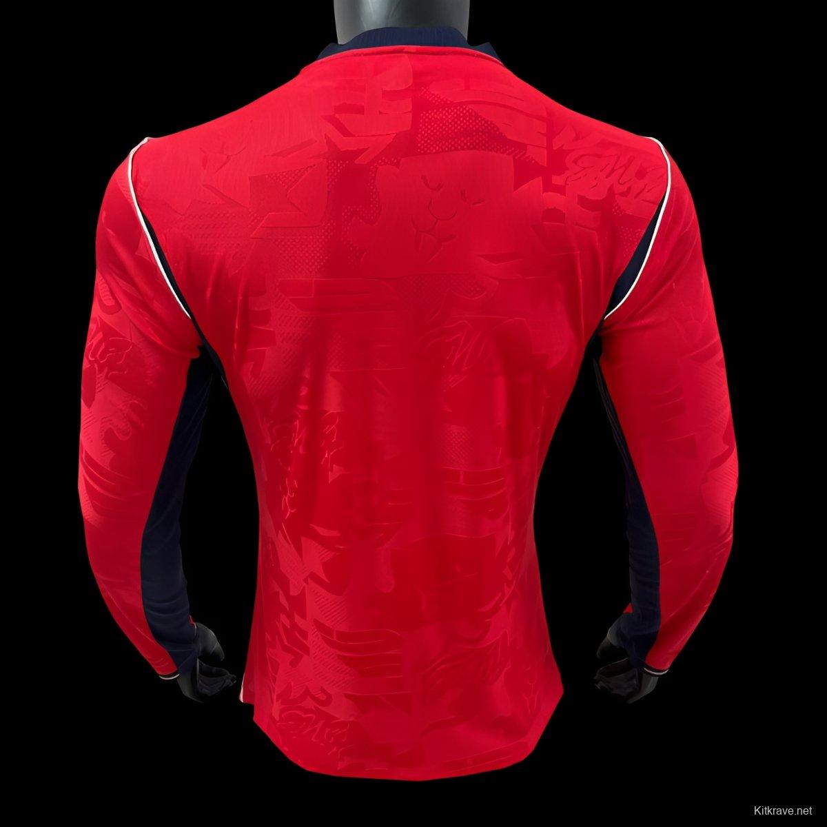 Player Version 2026 England Away Long Sleeve Red Long Sleeve Jersey