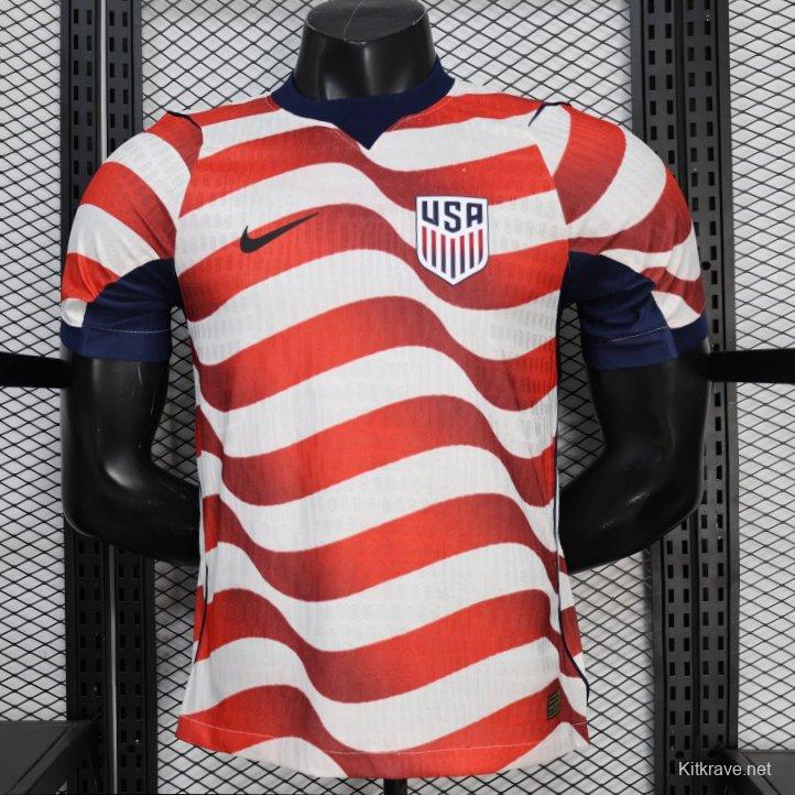 Player Version 2026 USA Home Red & White Stripe  Jersey