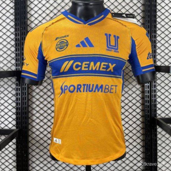 Player Version 25/26 Tigres UANL Gold with Blue Chest Band, 65th Anniversary Badge & Sportiumbet Jersey