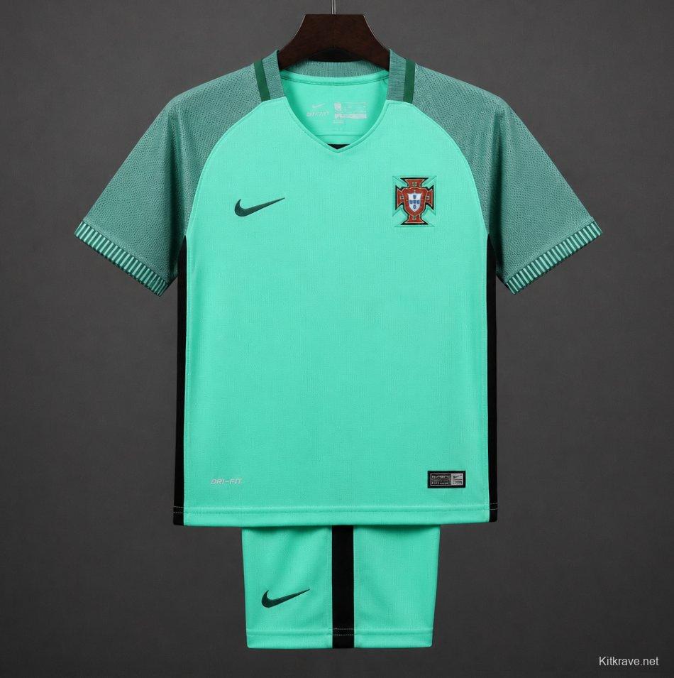 Retro Kids 2016 Portugal Away Green Jersey