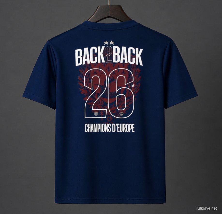 2 Stars 25/26 PSG Home Jersey With Back 2 Back Champion Printing