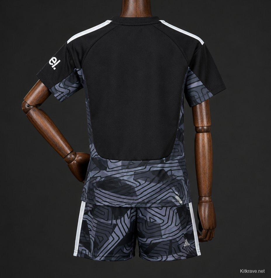 26/27 Kids Arsenal Black with Dark Grey Geometric Contour Pattern Goalkeeper Jersey Set