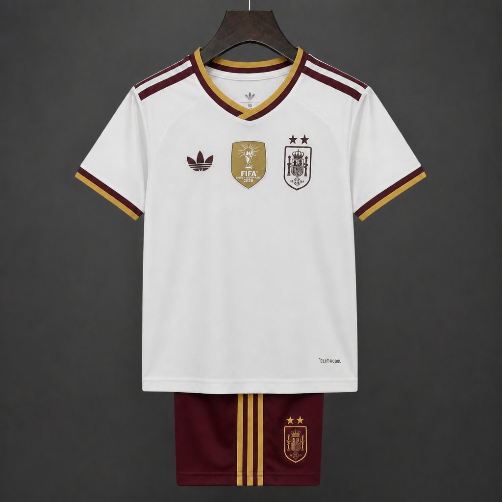 2 Star 2026 Kids Spain Away White Jersey With Champion Patch