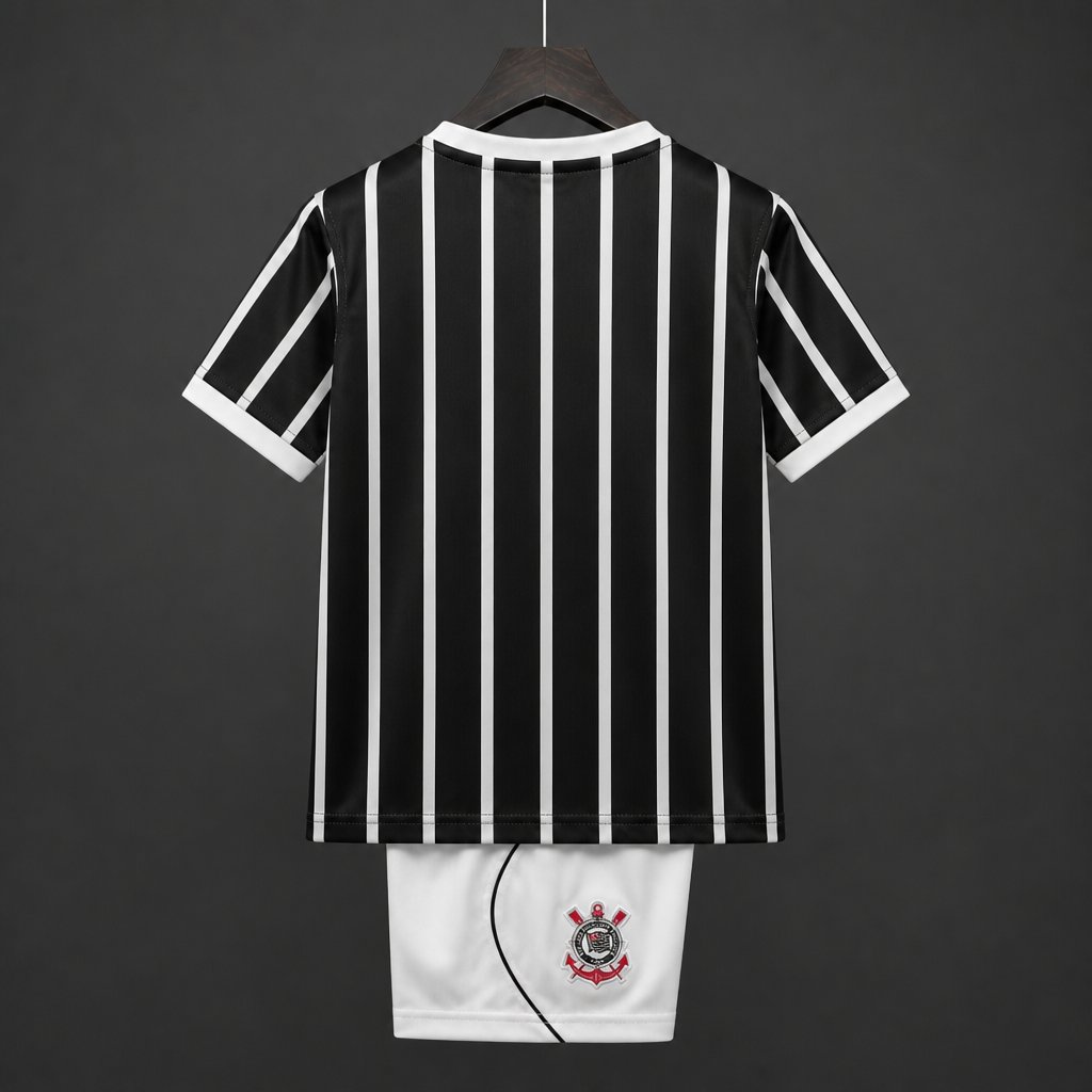 26/27 Kids Corinthians Black & White Stripes Away Jersey Kit