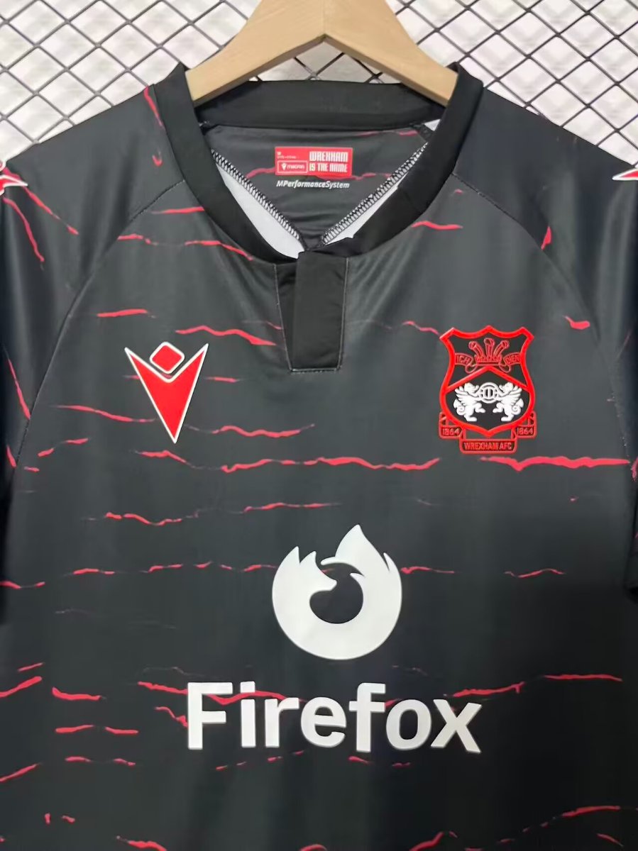 26/27 Wrexham AFC Black with Red Wave Pattern Away Jersey