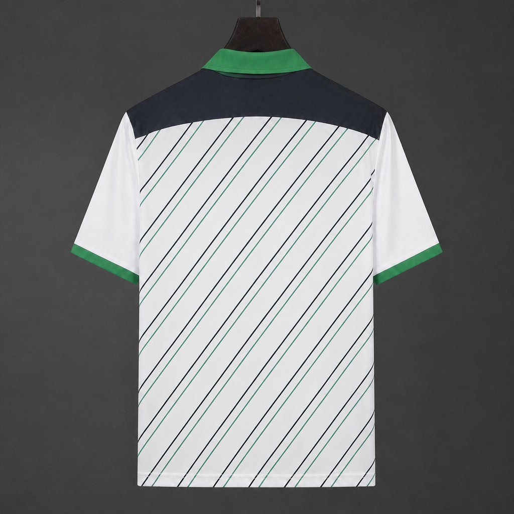 Retro 85/86/87 Borussia Monchengladbach Home White/Green Diagonal Stripes Jersey