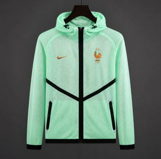 26/27 France Light Green Mesh Anthem Full Zipper Hooded Windbreaker Jacket