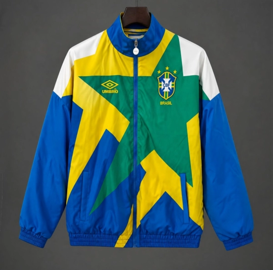 2026 Brazil Blue/White/Yellow Full Zipper Padded Jacket